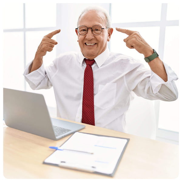 Old man showing his memory improved